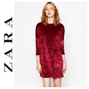 ➡️NWT Zara Collection Red Crushed Velvet Dress Size Medium